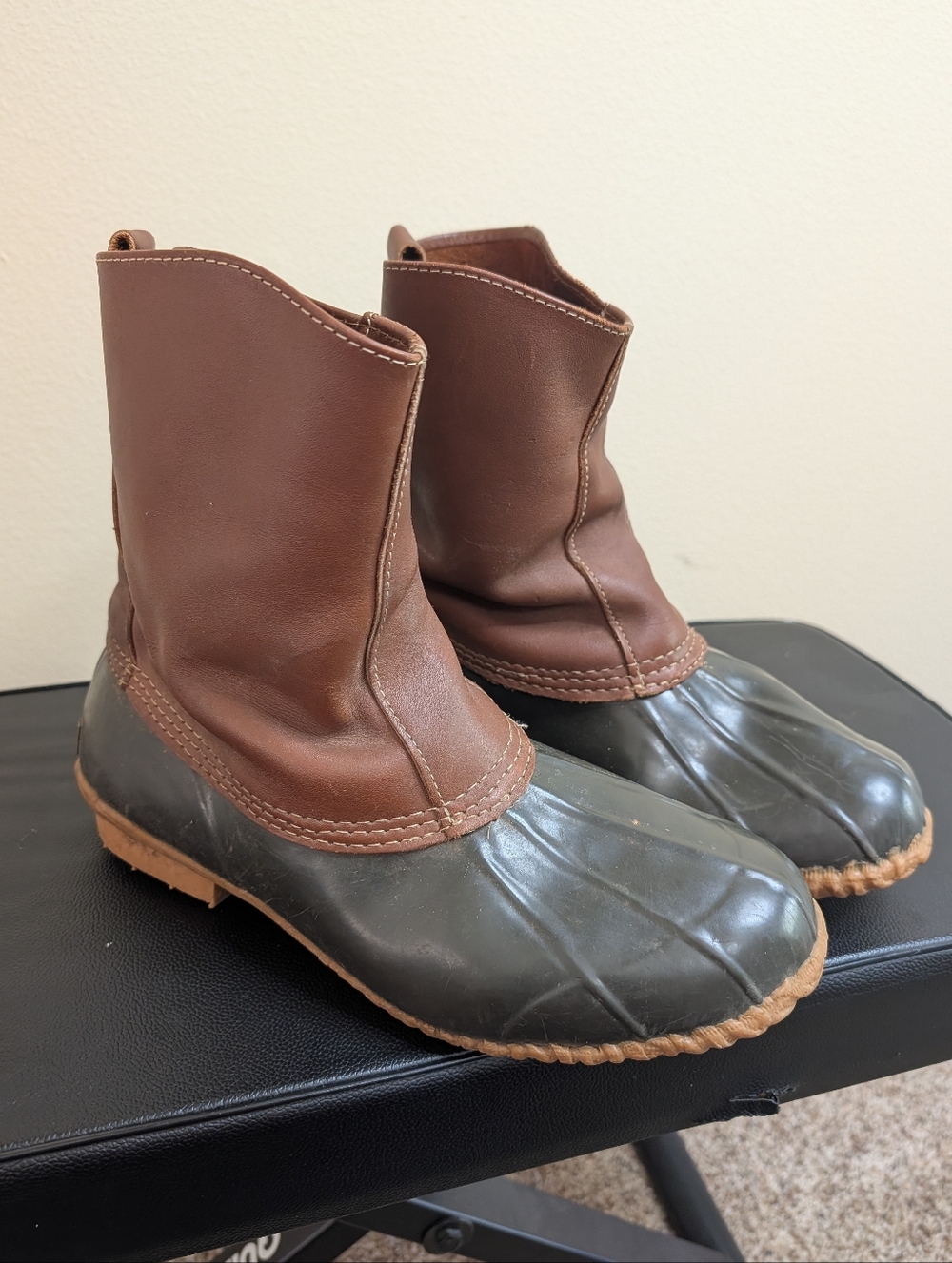 Eddie Bauer Duck Boots Mens Size 12 Brown‎ Leather Rubber Toe Pull On Waterproof